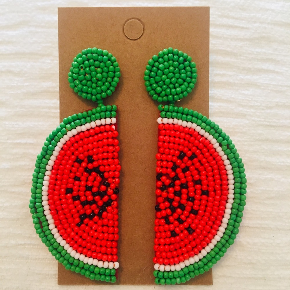 Watermelon beaded drop earrings